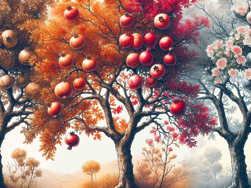 Pomegranate tree in different seasons